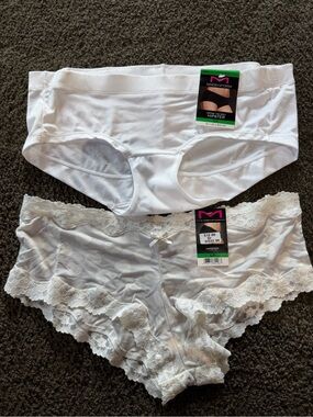 Maidenform White Hipster & White Lace Hipster Panty Set sz Lg/7